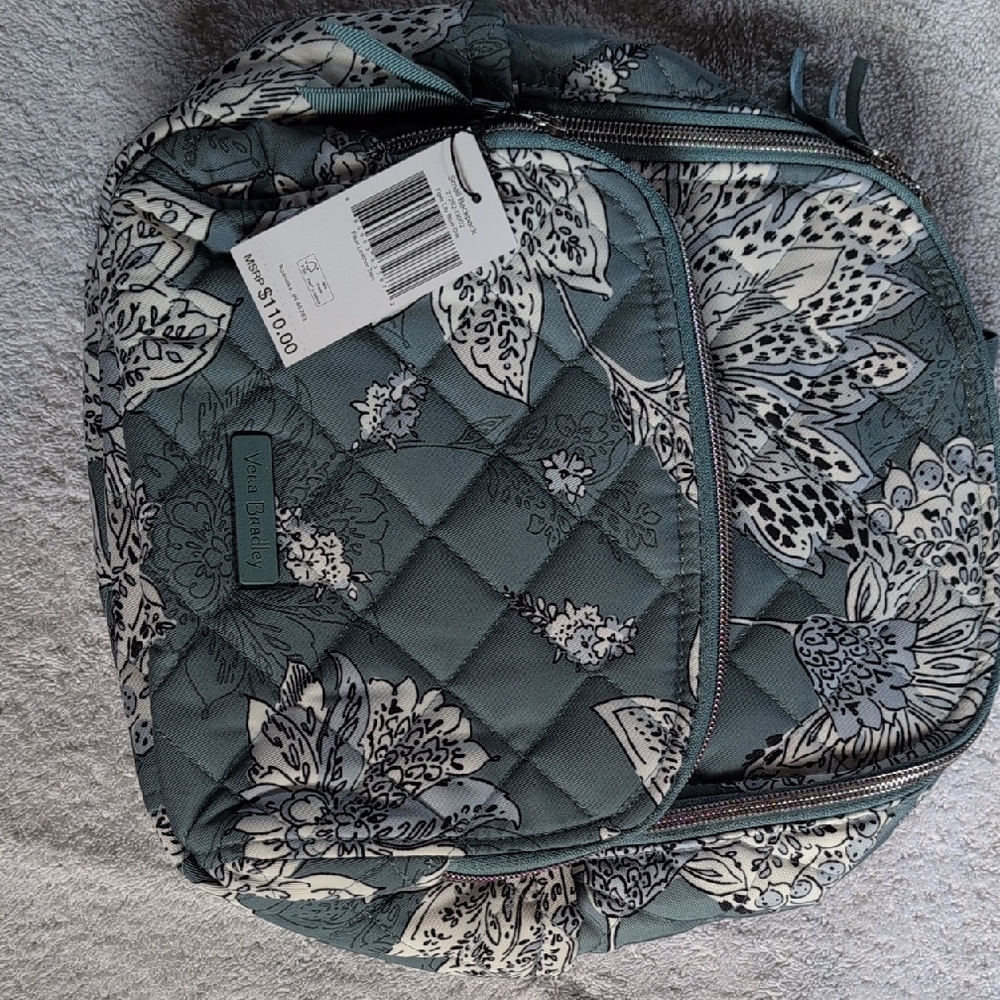 Vera Bradley Quilted Backpack - Teal and White Floral